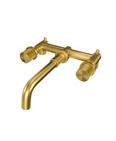 Mondawe Wall Mounted 8 Inch Widespread Double-Handle Bathroom Faucet Brushed Gold for Bathroom, Vanity, Laundry