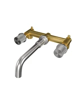 Mondawe Wall Mounted 8 Inch Widespread Double-Handle Bathroom Faucet Brushed Gold for Bathroom, Vanity, Laundry