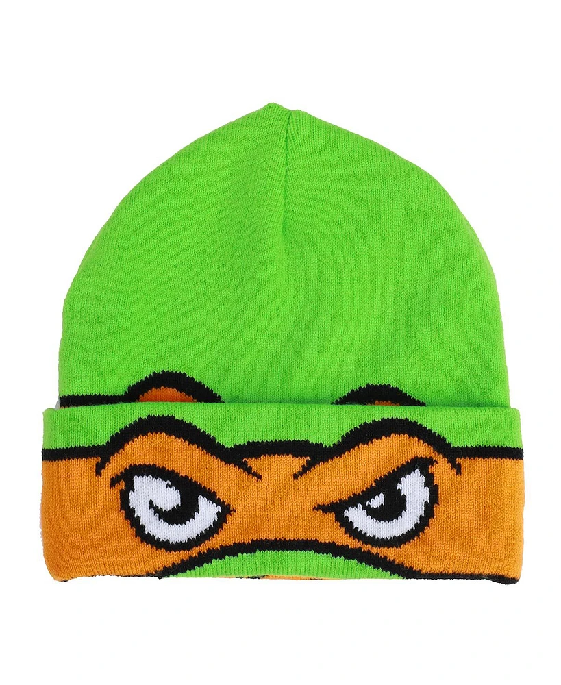 Teenage Mutant Ninja Turtles Men's Tmnt Rolldown Mikey Adult Mesh Eye Green Beanie