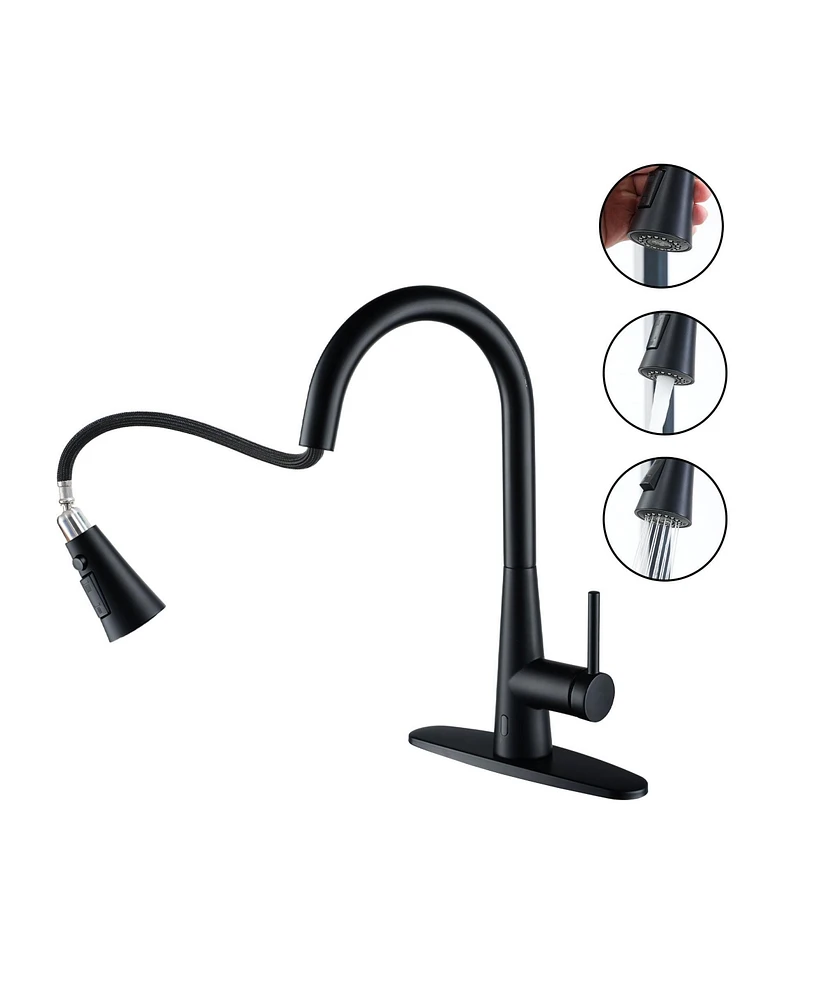 Mondawe Touchless Single Handle Pull-out Kitchen Faucets with Stretchable Hose