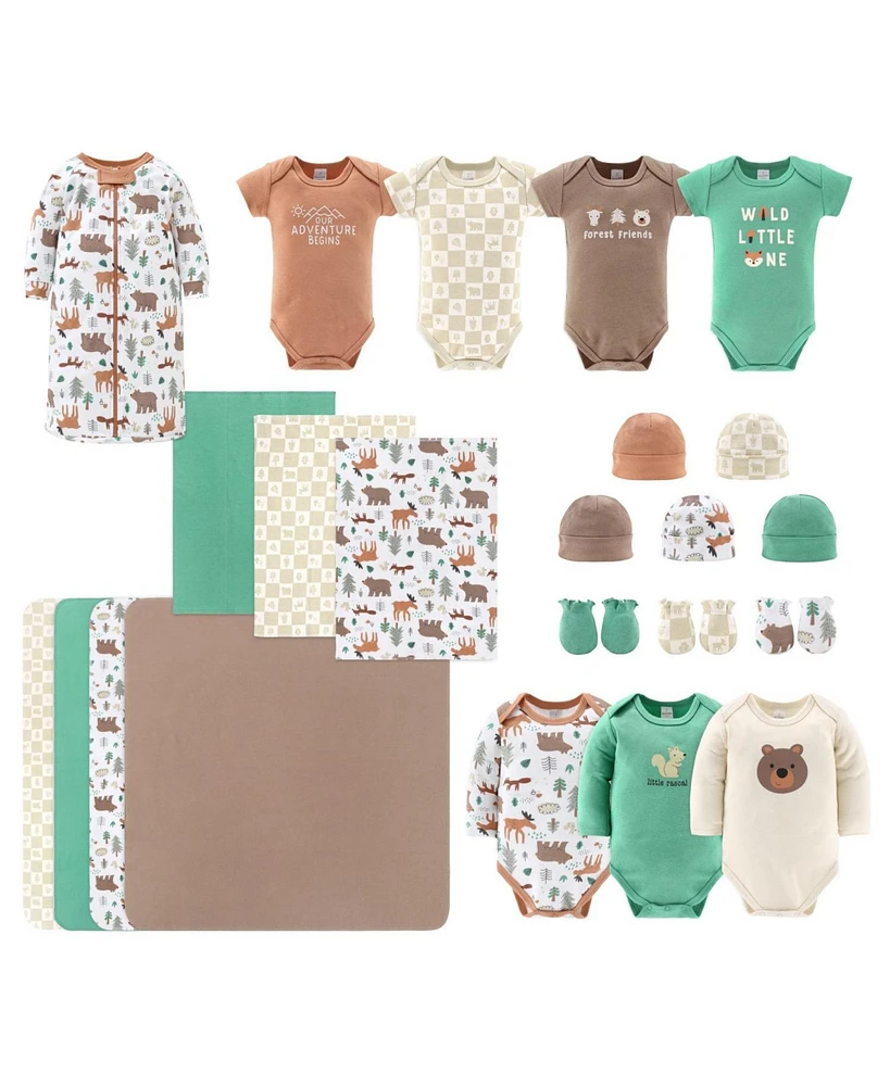 The Peanutshell Baby Boys Baby Layette Gift Set for Baby Boys, Woodland Animals, 23 Essential Pieces, 0-3 Months