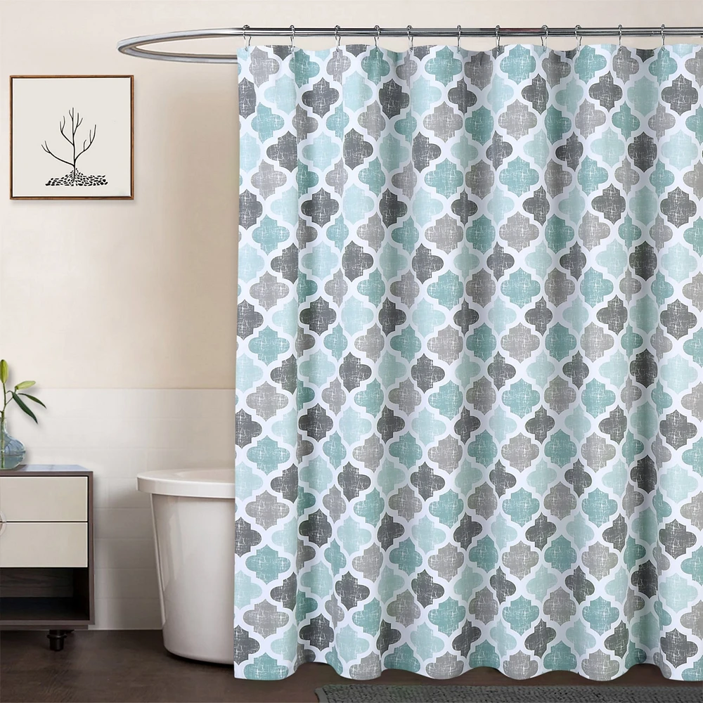 Caromio Quatrefoil Print Cotton Blend Fabric Shower Curtain, 72" x 72"