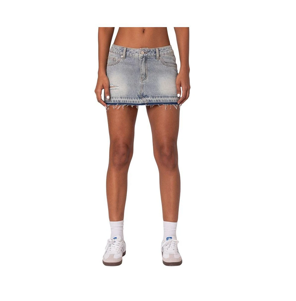 Edikted Women's Priyanka Distressed Denim Mini Skirt - Light