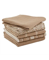 Design Imports Assorted Woven Kitchen Set, Dishtowel, 18x28", Dishcloth, 13x13", Stone, 5 Piece