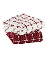 Design Imports Washed Waffle Collection Oversized Preshrunk Ultra Absorbent, Dishtowel Set, 20x30", Barn Red, 2 Piece