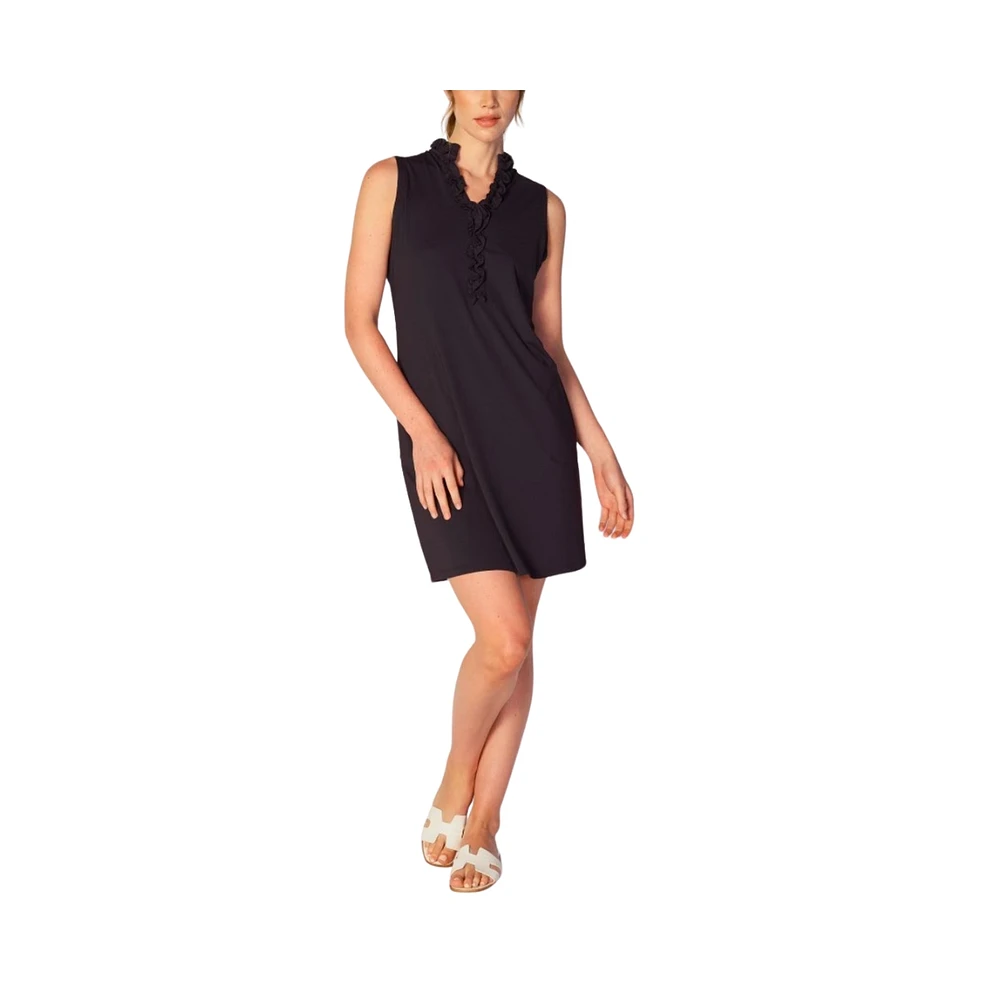 G Lifestyle Clothing Women's Sleeveless Double Ruffle Dress Black Medium