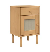 vidaXL Bedside Cabinet Senja Rattan Look 15.7"x13.8"x25.6" Solid Wood Pine