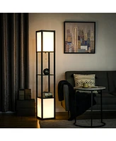 Homcom Modern Floor Lamp with Shelves, Dual Light, Sding Lamp