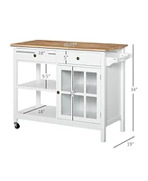 Homcom Mobile Kitchen Island Utility Cart with Towel Rack & 2 Drawers, White