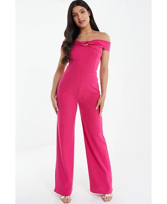 Quiz Women's Scuba Crepe Bardot Palazzo Jumpsuit