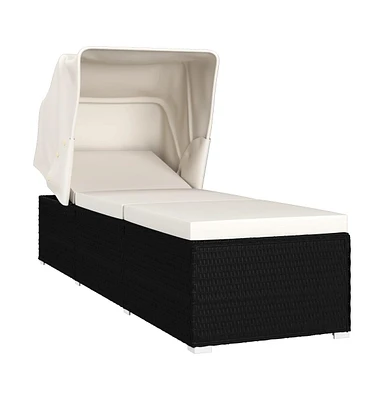 vidaXL Sun Lounger with Canopy and Cushion Poly Rattan Cream White