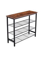 Simplie Fun 4-Tier Metal Shoe Rack, Modern Multifunctional Shoe Storage Shelf with Mdf Top Board, 1 pc per carton