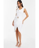 Quiz Women's Textured Cowl Neck Buckle Dress