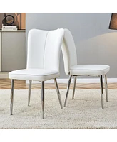 Modern minimalist dining chairs, office chairs. 2piece set of white Pu seats with silver metal legs. Suitable for restaurants, living rooms, and offic