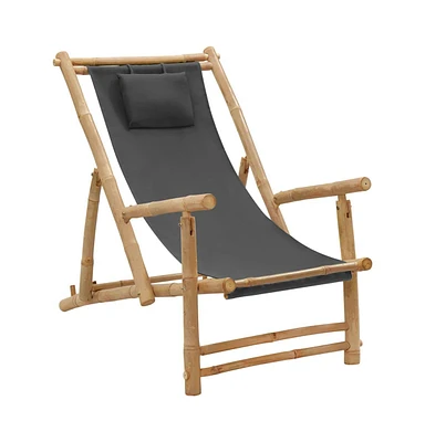 vidaXL Deck Chair Bamboo and Canvas Dark Gray