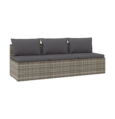 vidaXL 3-Seater Patio Sofa with Cushions Gray Poly Rattan