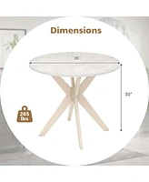 Costway Round Dining Table 36" Faux Marble Tabletop Rubber Wood Legs Kitchen