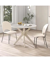 Costway Round Dining Table 36" Faux Marble Tabletop Rubber Wood Legs Kitchen