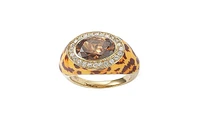 Suzy Levian Sterling Silver Cubic Zirconia Brown Oval-cut Animal Print Ring