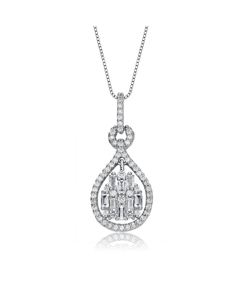 Rachel Glauber White Gold Plated with Cubic Zirconia Door Knocker Love Knot Pendant Necklace