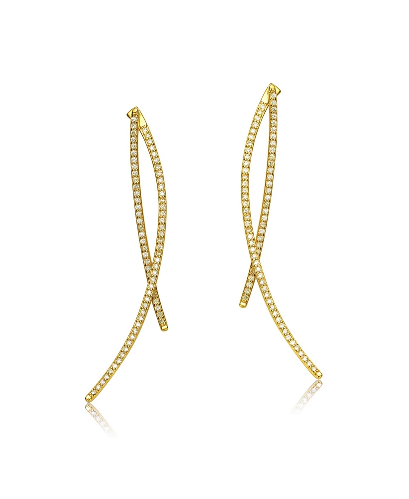 Rachel Glauber Modern 14K Gold Plated Cubic Zirconia Thin Statement Earrings