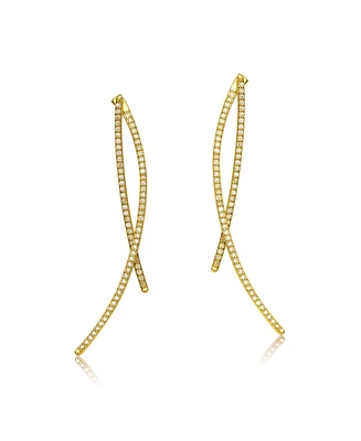 Rachel Glauber Modern 14K Gold Plated Cubic Zirconia Thin Statement Earrings