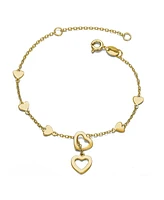 GiGiGirl Kids 14K Gold Plated Double Halo Heart Dangle Charm Station Bracelet, Adjustable in Length