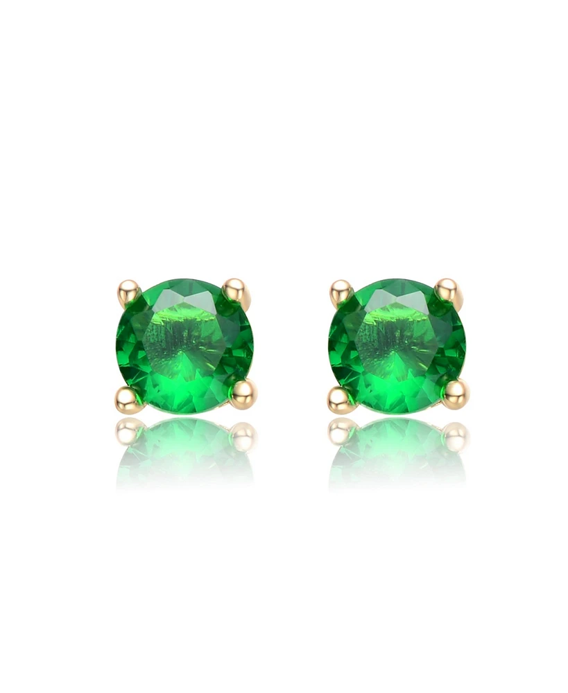 GiGiGirl Adorable 14K Gold Plated Emerald Green Cubic Zirconia Stud Earrings for Teens