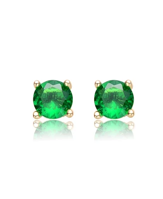 GiGiGirl Adorable 14K Gold Plated Green Cubic Zirconia Stud Earrings for Teens