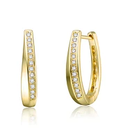 Rachel Glauber 14k Yellow Gold Plated Hoop Earrings with Clear Cubic Zirconia