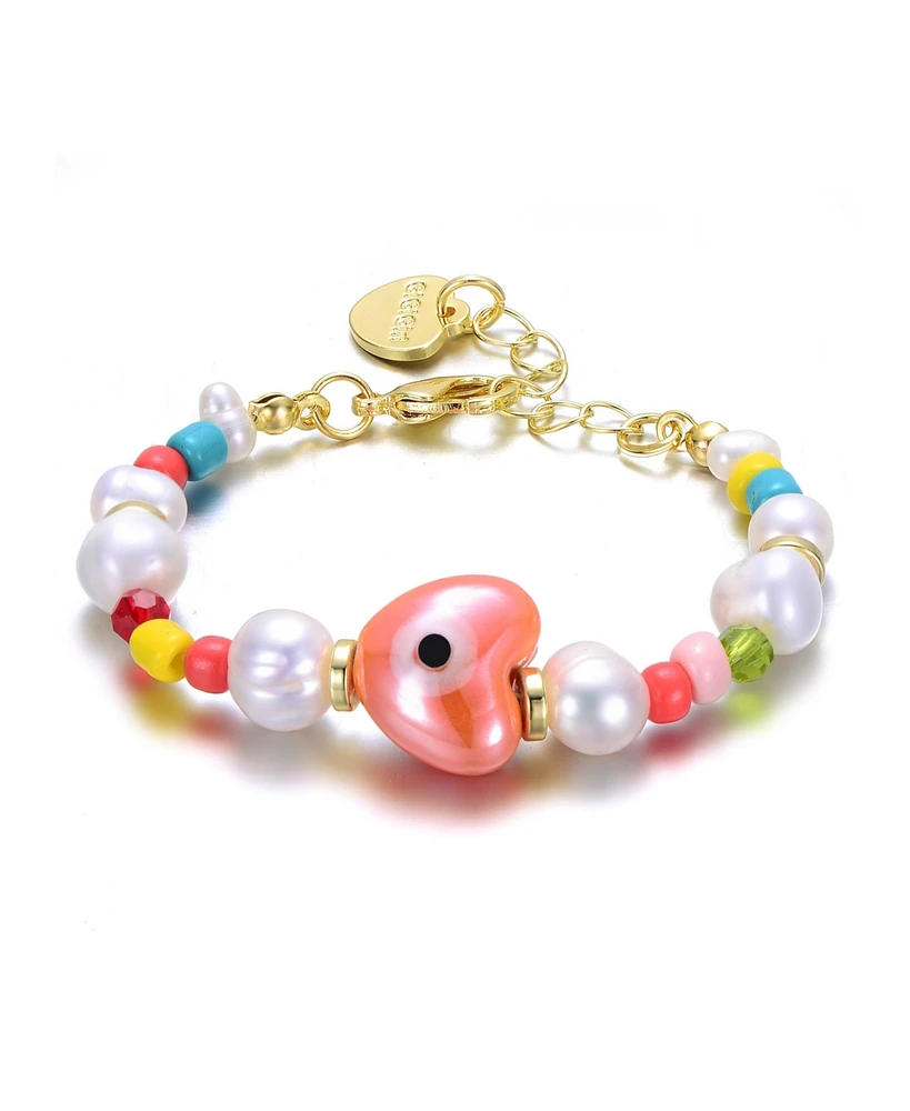 GiGiGirl 14k Yellow Gold Plated Multi-Color Beads Bracelet with Freshwater Pearls for Kids