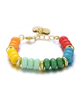 GiGiGirl 14k Yellow Gold Plated Bracelet with 8.2mm Multi Colored Stone Beads for Kids