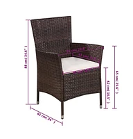 Patio Chair and Stool with Cushions Poly Rattan Brown