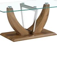 Minimalist glass coffee table with wood/Mdf legs & steel columns: Ct-907