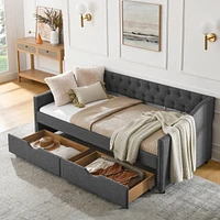 Upholstered Twin Size Daybed with Drawers