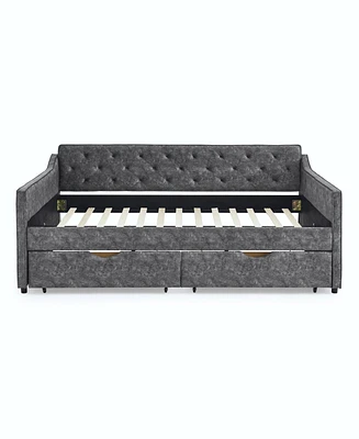 Simplie Fun Queen Size Daybed With Drawers Upholstered Tufted Sofa Bed, With Button On Back On Waved Shape Arms