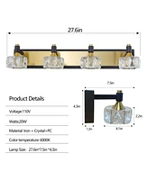 Streamdale Furniture Led 4-Light Modern Crystal Bathroom Vanity Light Over Mirror Bath Wall Lighting Fixtures