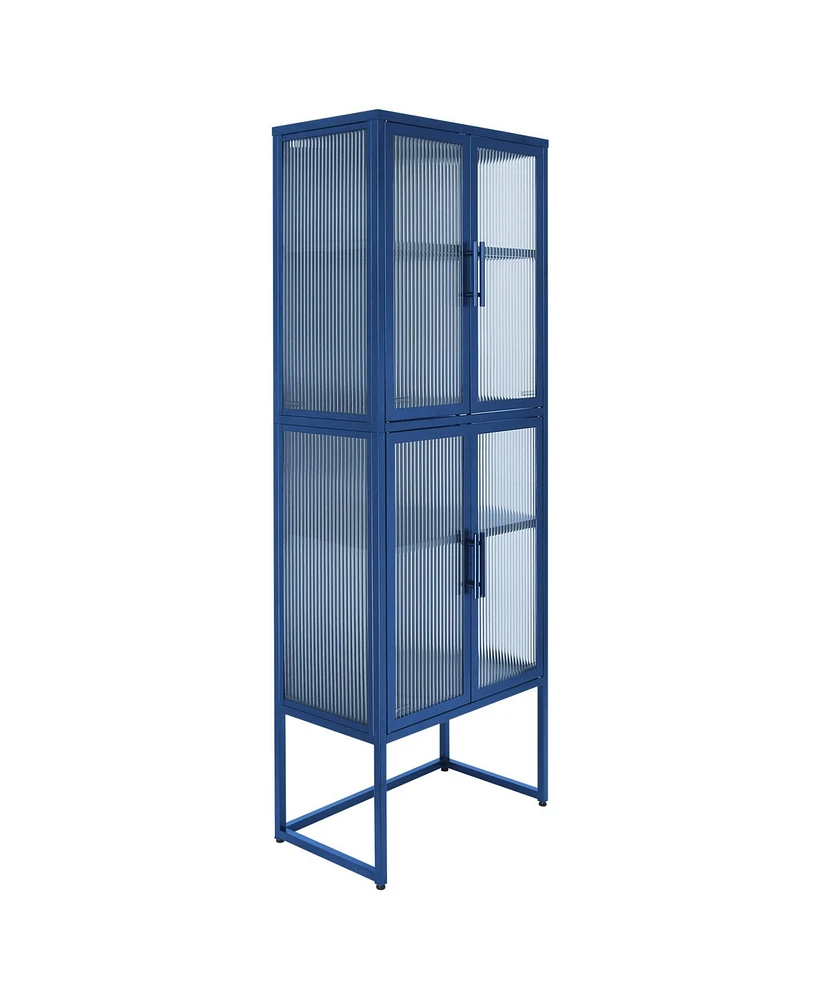 Simplie Fun Blue Glass Cabinet with U-Shaped Legs