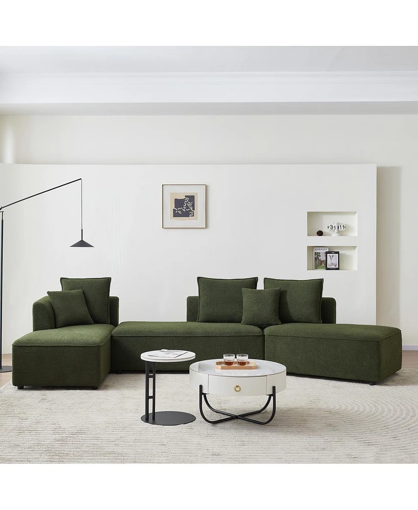 Simplie Fun Green modular sectional sofa with chaise lounge, 3 back pillows & 2 throw pillows