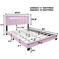 Pink Velvet Upholstered Bed Frame With Adjustable Features, Teenage Girl'S Favorite Pink Collection