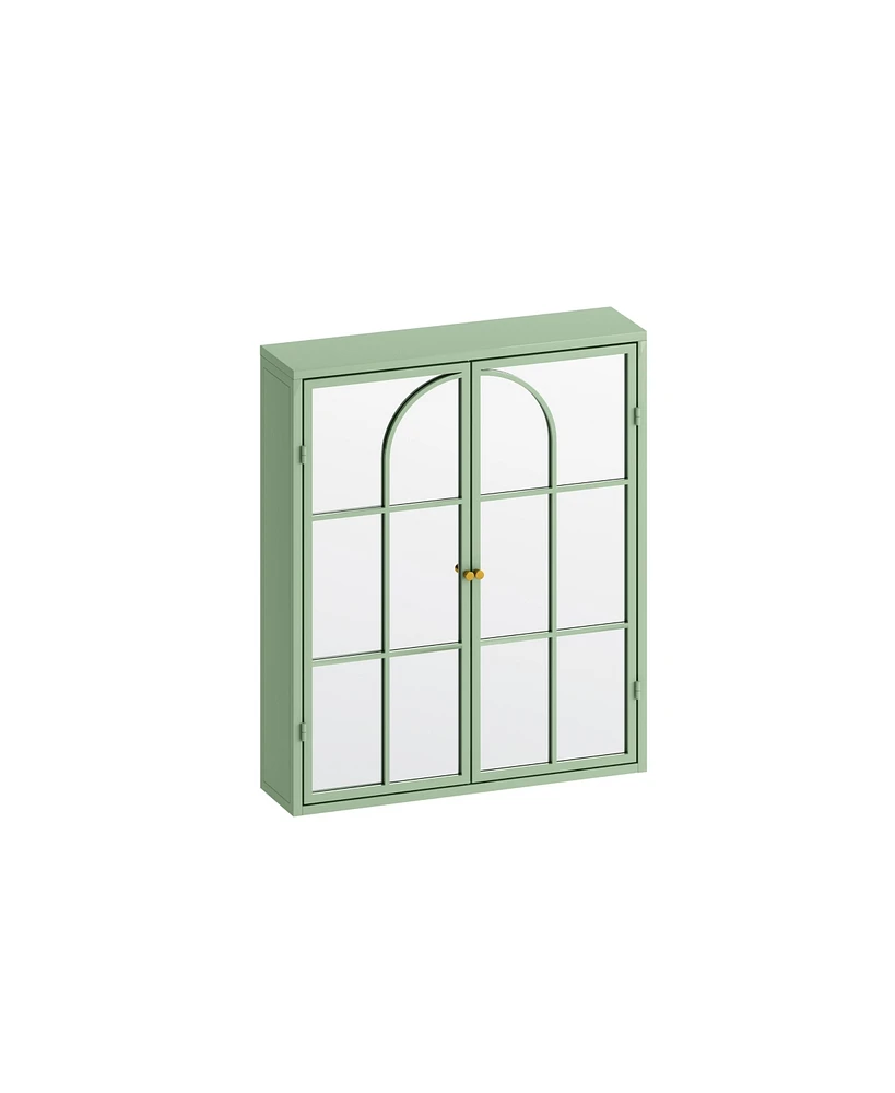 Simplie Fun 23.62" Vintage Two Door Wall Cabinet With Mirror, Three-Level Entrance Storage Space For Living Room, Bathroom, Dining Room, Green