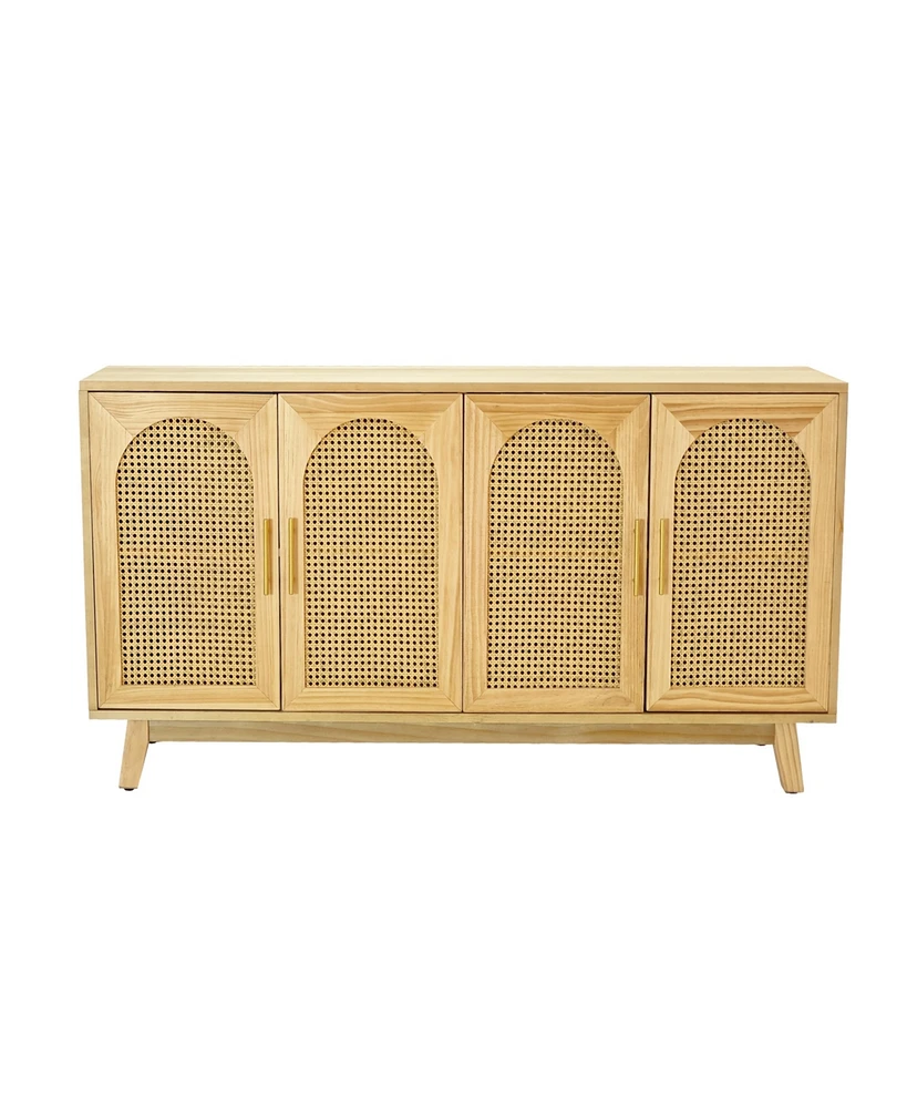 Simplie Fun Modern 4-Door Rattan Cabinet for Bedroom, Living Room, Office