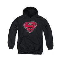 Superman Boys Youth Hardcore Noir Shield Pull Over Hoodie / Hooded Sweatshirt