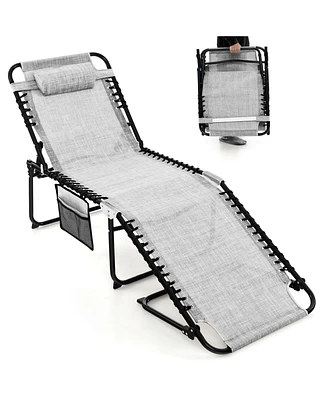 Gymax Folding Chaise Lounge Chair Adjustable Beach Chair w/ Comfortable Headrest