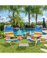 Gymax 3PCS Folding Beach Chair and Table Set Outdoor Adjustable Reclining Chair