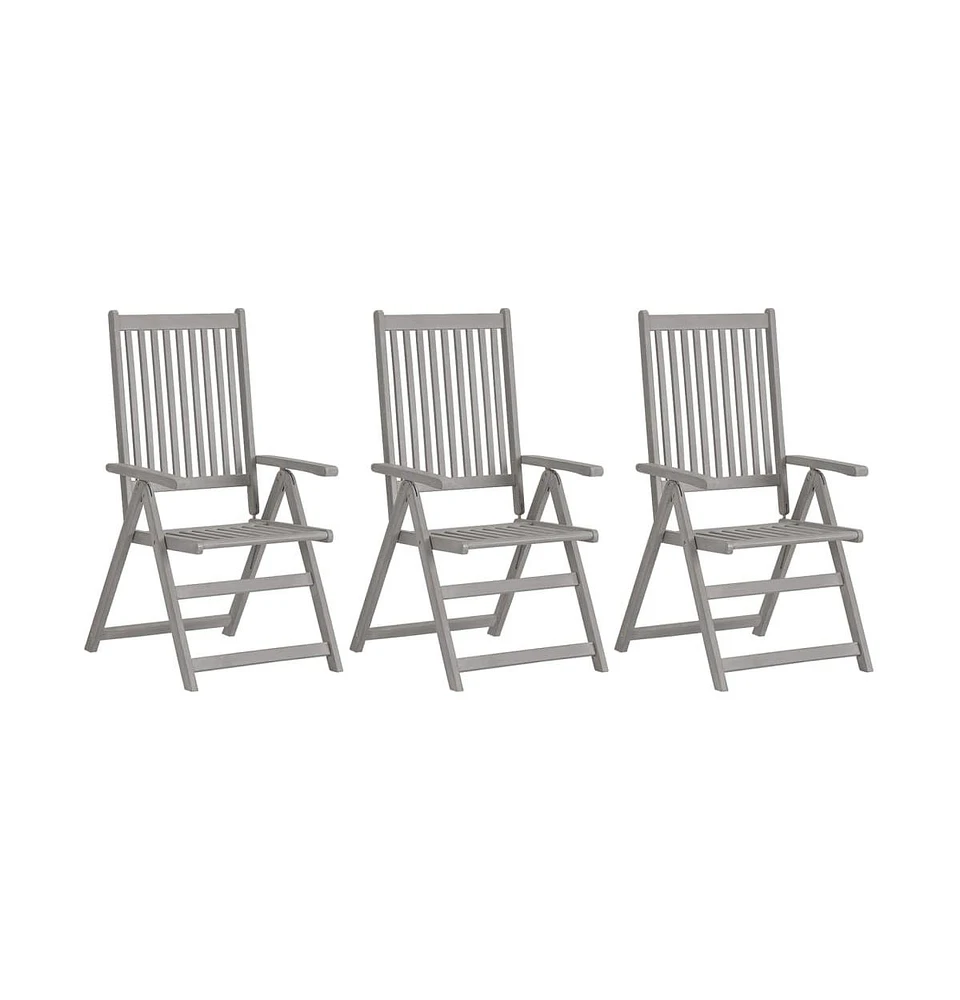 vidaXL Patio Reclining Chairs 3 pcs Gray Solid Acacia Wood