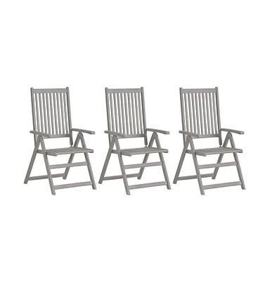 vidaXL Patio Reclining Chairs 3 pcs Gray Solid Acacia Wood