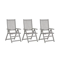 vidaXL Patio Reclining Chairs 3 pcs Gray Solid Acacia Wood