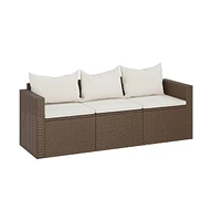 vidaXL 3-Seater Patio Sofa with Cushions Brown Poly Rattan