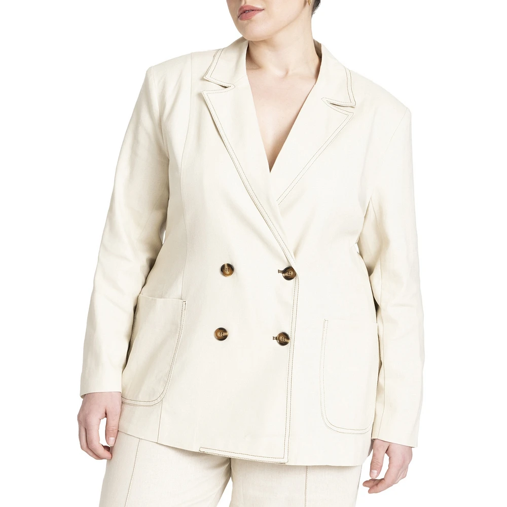 Eloquii Plus Topstitch Detail Linen Blazer